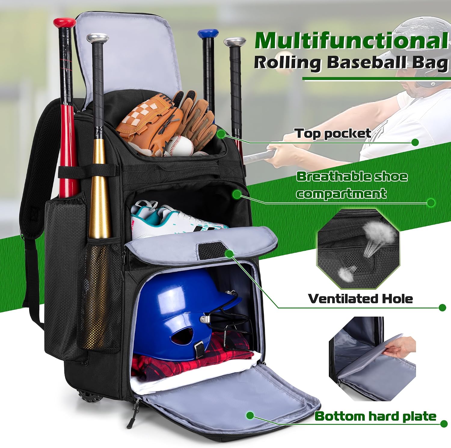 Rolling Baseball Backpack With - Heavy Equipment In 评论和价格